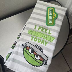 New Set Of 2 Oscar The Grouch Kitchen Towels
