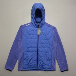 RLX Ralph Lauren Golf Jacket Hoodie Full Zip Quilted Mens Medium Blue Wool / Modal
