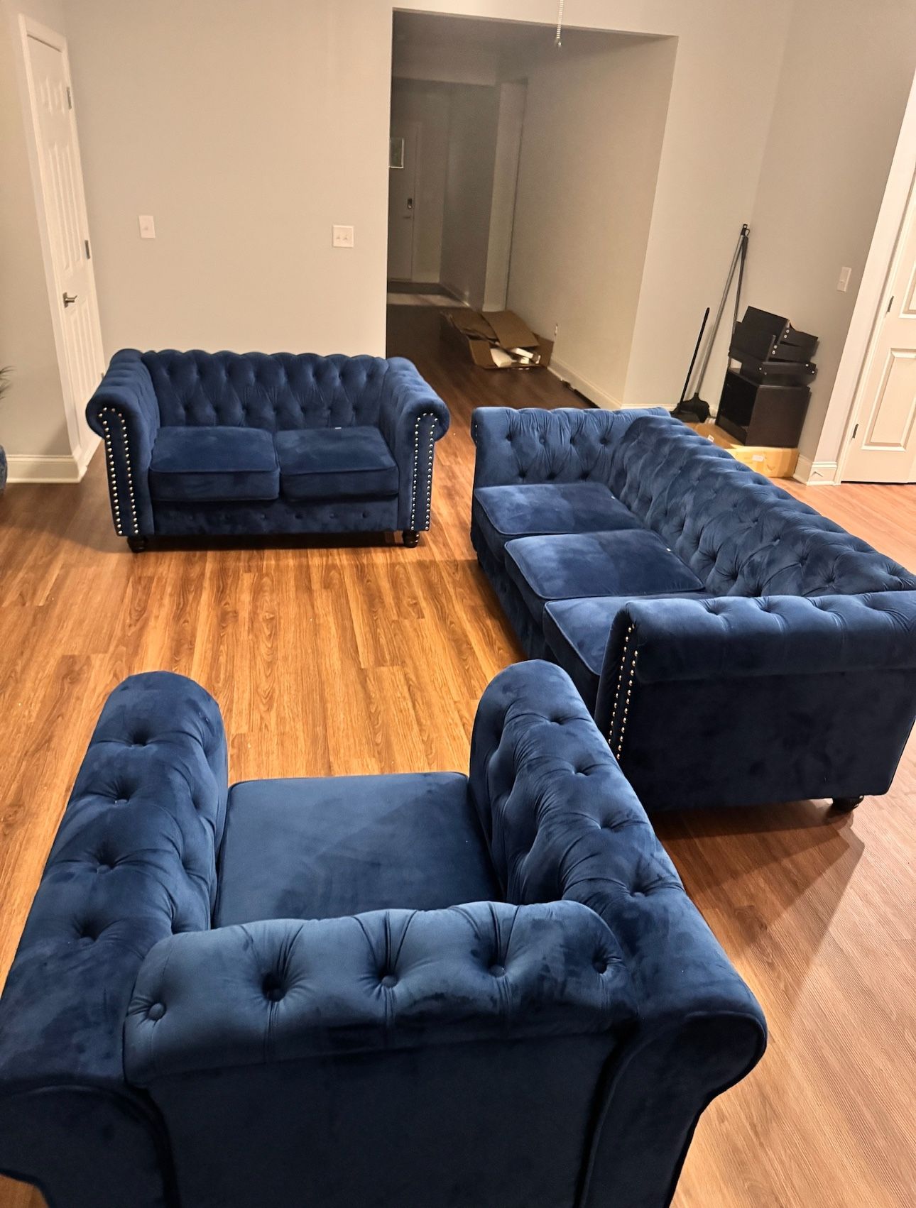 3PCS Blue Couch Set