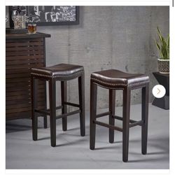 Set Of 2 - 30 in. Brown Backless Bar Stools 