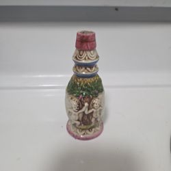 Vintage Germany Painted Porcelain courting Couple 5” Perfume Bottle 