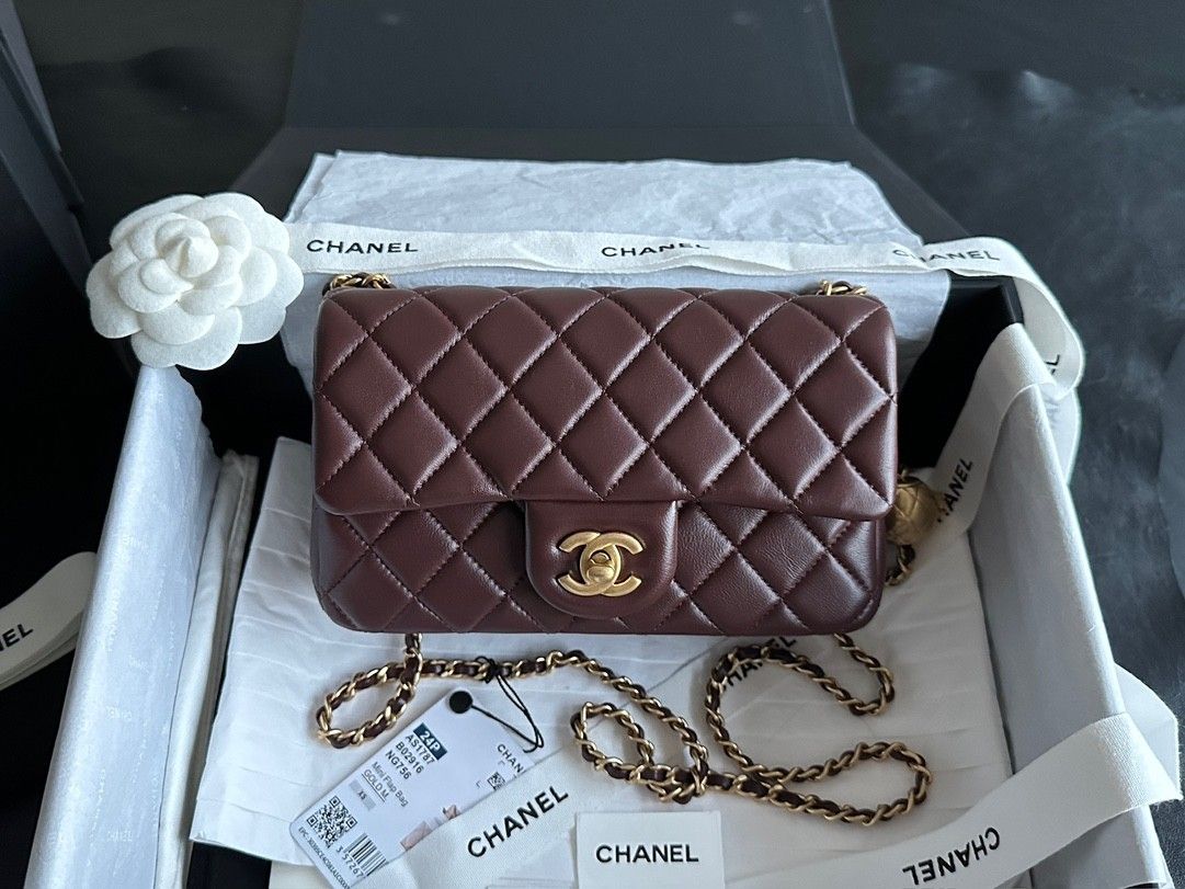 CHANEL 24K gold ball CF MINI reddish brown shoulder bag
