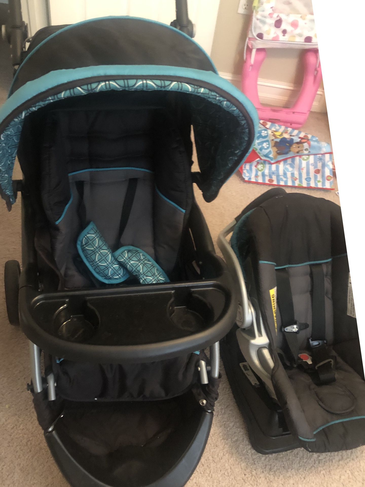 Stroller car seat combo sells for over $200.00 brand new .. makes taking babies along so much easier... car seat attaches to the base that stays in t
