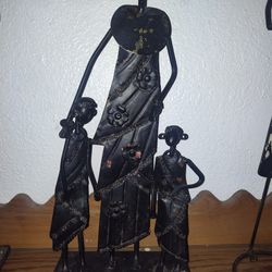 Metal African Tribal Woman and Girls Figurine. 17” Tall.