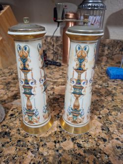 "Lido" Porcelain Salt & Pepper Shakers -  real gold