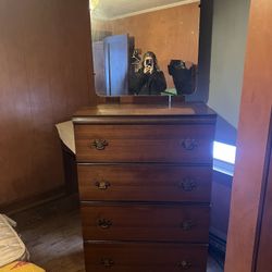 Antique 1930’s Wooden Chest of Drawers w/ attached Mirror