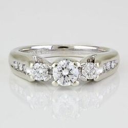 14k White Gold Diamond 3-stone Bridal Wedding Ring 