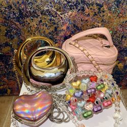 5 Cute Mini Bags Bundle – Pink Quilted + Heart Bags (New, Never Worn)