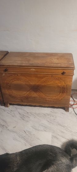 Antique Carved Wood Storage Chest Trunk