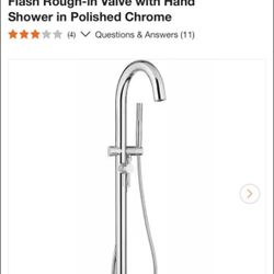 American standard Contemporary Round 1-Handle Freestanding Roman Tub Faucet for Flash Rough-in Valve with Hand Shower in Polished Chrome new 