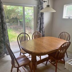 Thomasville Solid Oak Dual-Pedestal Kitchen Dining Table with 6 Chairs