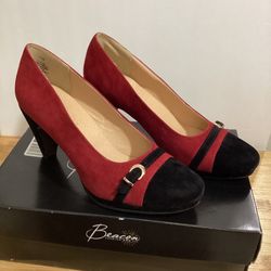 Suede Black And Red Mary Jane Style Pumps Size 8