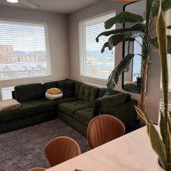 Living Spaces Green Velvet Sectional (8’ x 7’) – Great Condition