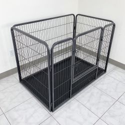 New in Box $105 Heavy Duty Pet Playpen w/ Plastic Tray, Dog Cage Kennel 4 Panels,  L49” x W32” x H35” 