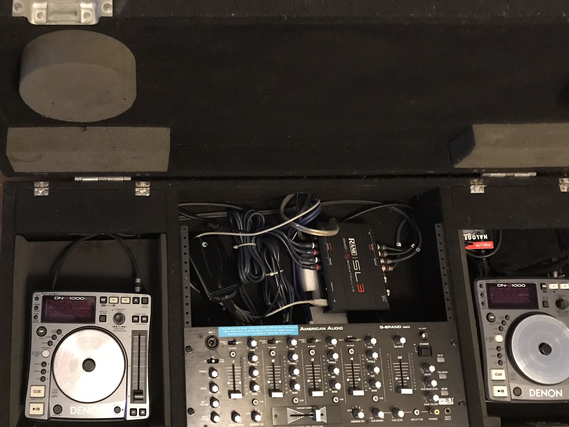DJ equipment, Denon, American audio, Rane Serato SL3, Odyssey coffin case.