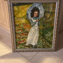 24x28  Lady W Umbrella  Flower Field