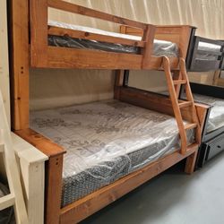 BUNK BED LITERA DE MADERA DE PINO CON COLCHONES INCLUIDOS L
