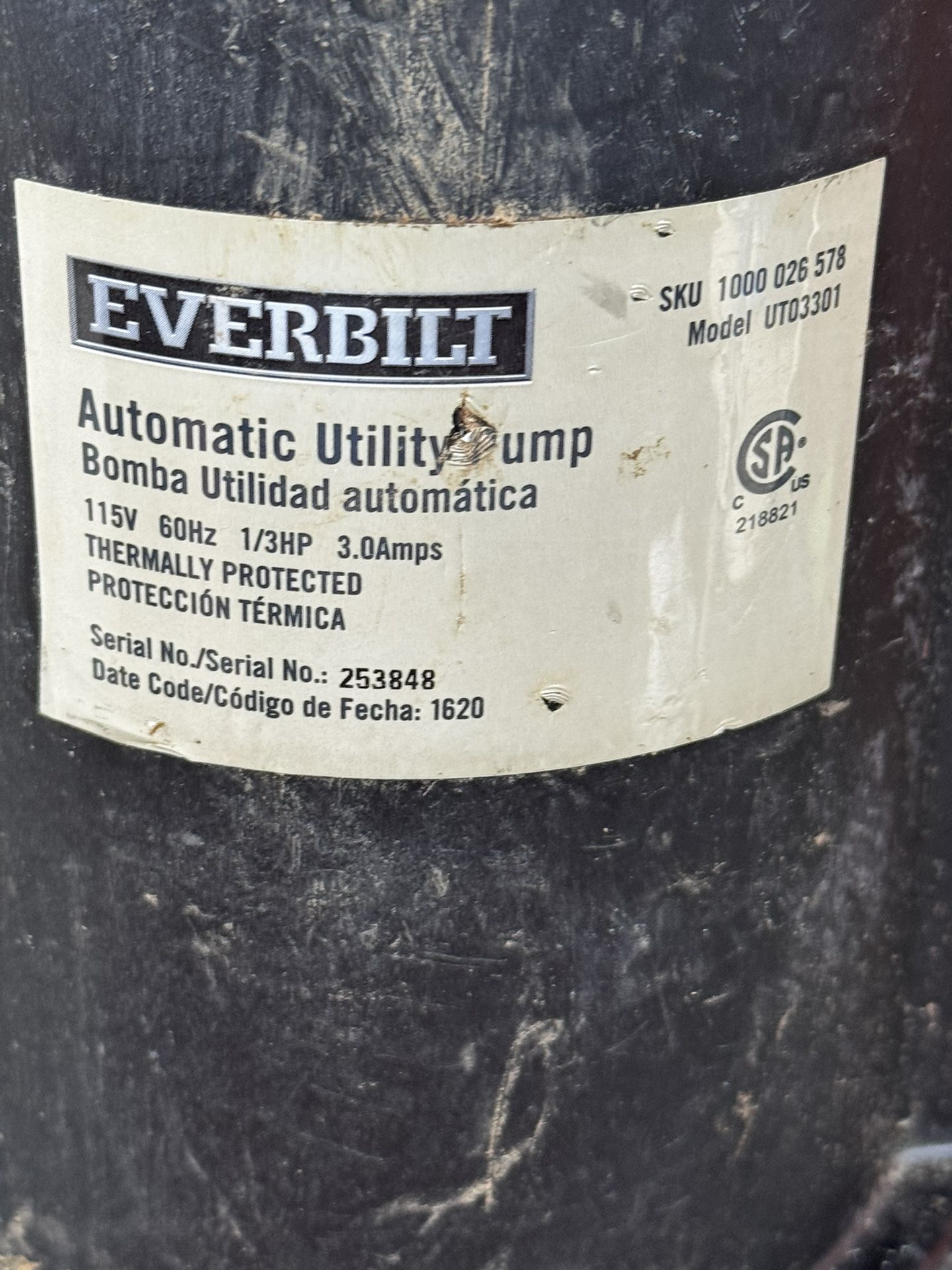 EVERBILT AUTOMATICA WATER UTILITY PUMP