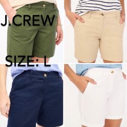 🌞(NEW) (SET OF 4) WOMEN’S J.CREW FACTORY 7” INSEAM CLASSIC CHINO SHORT - SIZE: 14 (LARGE)🌞