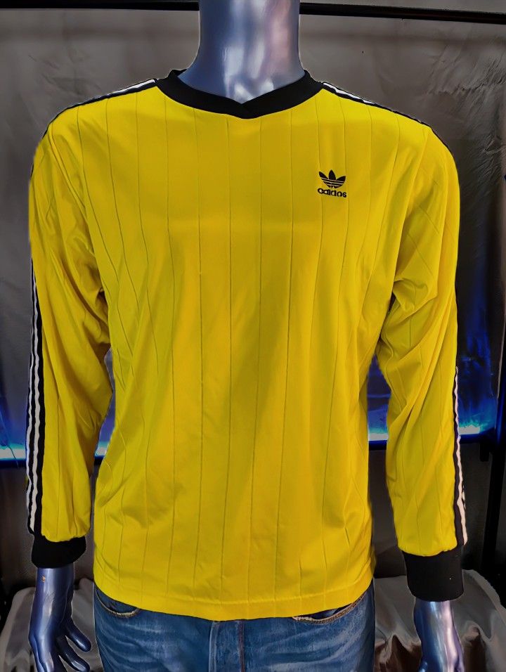 Adidas Soccer Jersey Mens Medium Yellow Vintage Trefoil