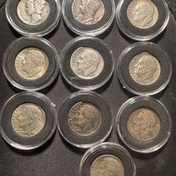 Silver Dimes With Various Dates