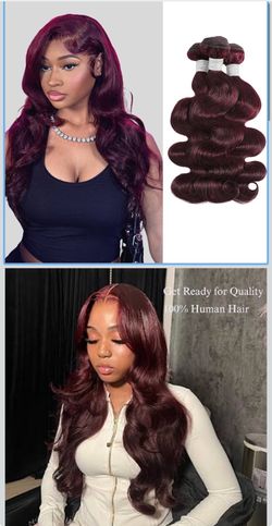 🔥Brand new 🔥 99j Human Hair Bundles Body Wave, Dark Burgundy Purplish Wine Red Colored 3 Pack Bundles Sew In Weave for Black Women, 100% Unprocessed