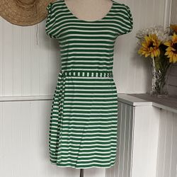 Causal Green And White Striped Dress