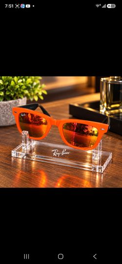 Ray-Ban Wayfarer Sunglasses Orange Frame Mirrored Lenses Black Arms