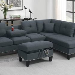 BRAND NEW 3PC SECTIONAL SOFA SET WITH OTTOMAN AND ACCENT PILLOWS INCLUDED $379