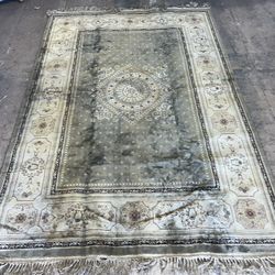 Vintage Asian Green Field Rug 