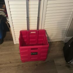 Collapsible Foldable, Rolling Cart Crate Pink