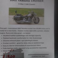 Yamaha Chruisre 2002  V-Star 1100cc