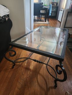 Huffman Koos glass/wrought iron coffee table