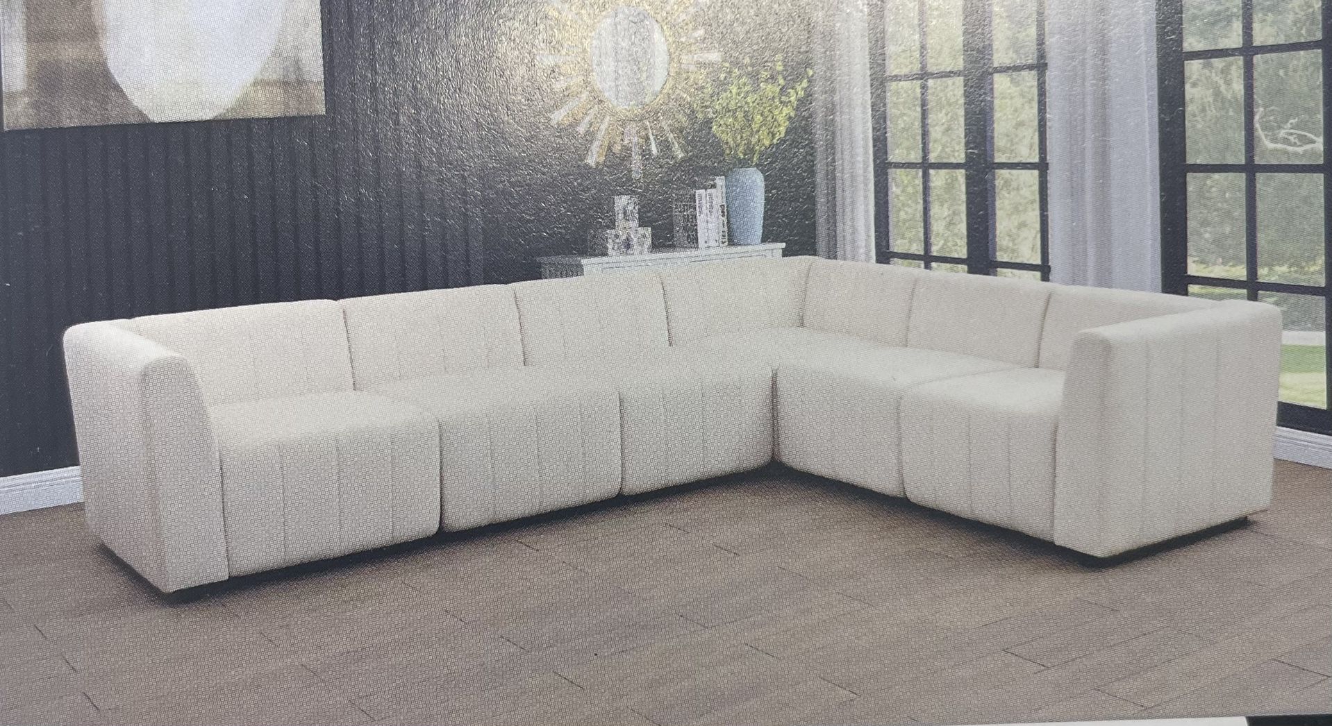White Microfiber Modern Style Sectional Couch