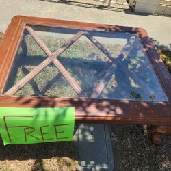 Wood Table  w Glass top