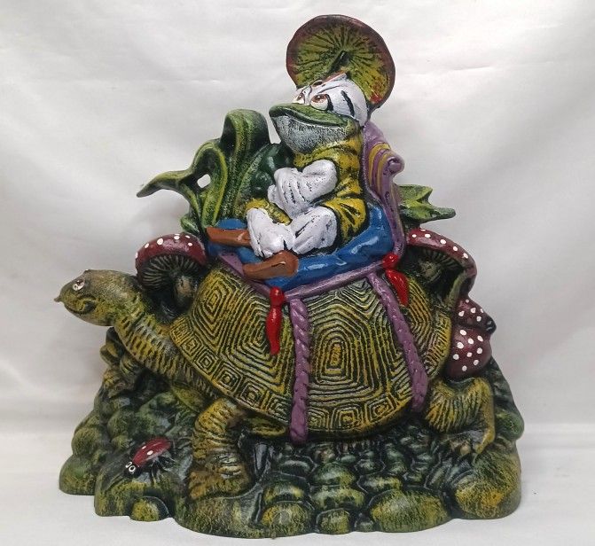 Vintage Chinese Mythological  Frog On Turtle Cast Iron Stand Up Decor