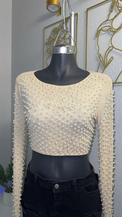 Beige Mesh Crop Top