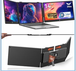 Triple Laptop Screen Extender, 14" FHD 1080P IPS Laptop Monitor Extender, Portable Monitor for Laptops 13-17", Travel Extended Dual Screen with USB-C 
