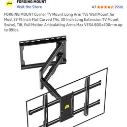FORGING MOUNT Corner TV Mount Long Arm TVs Wall Mount for Most 37-75 Inch Flat Curved TVs, 30 Inch Long Extension TV Mount Swivel, Tilt, Full Motion A