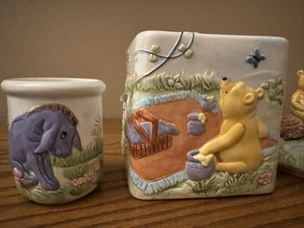 Vintage Hand Painted Disney Winnie The Pooh Ceramic Bathroom Assortment 