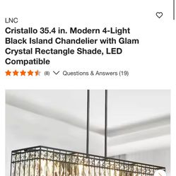 35.4 in. Modern 4-Light Black Island Chandelier with Glam Crystal Rectangle