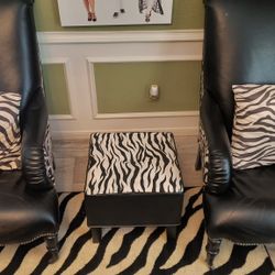 Zebra Trimmed Leather chair Set