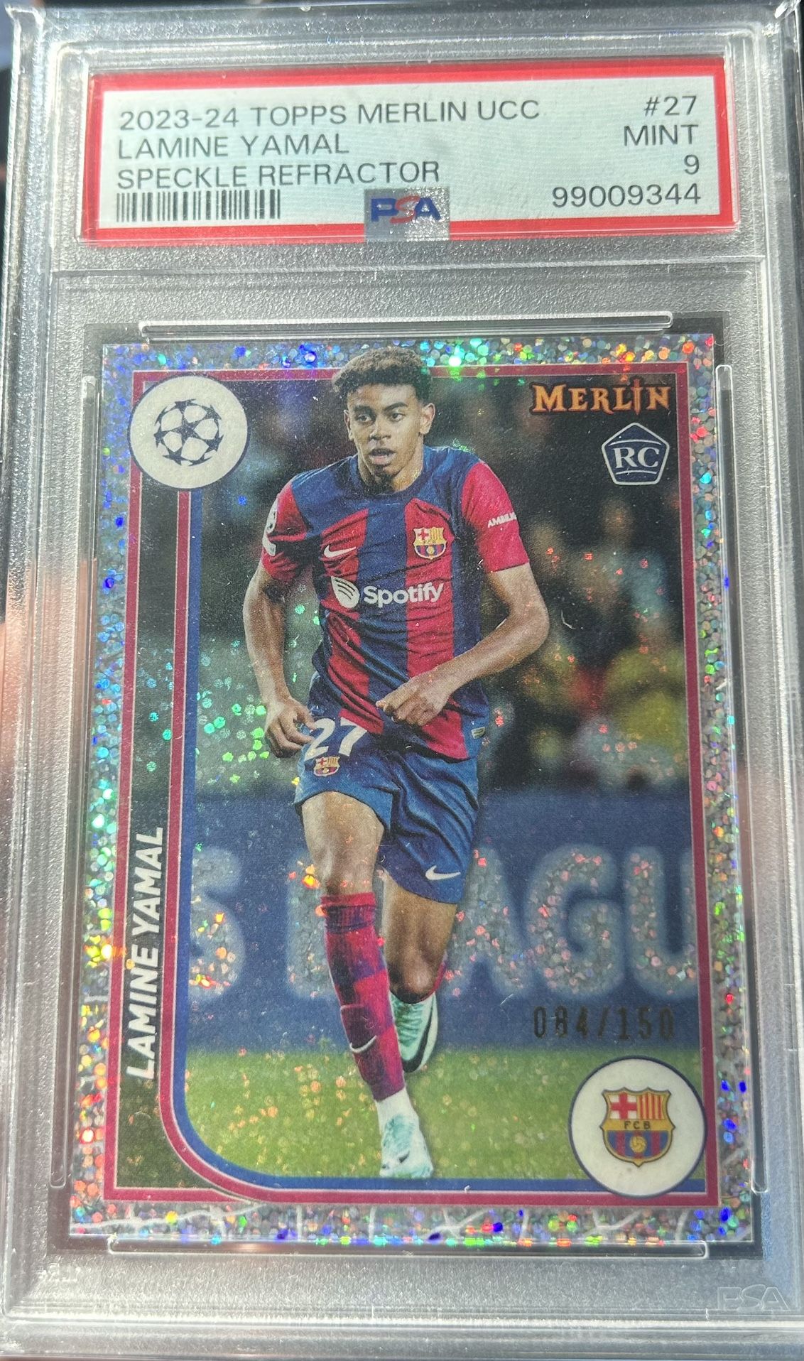 2023 Topps Merlin UCC Lamine Yamal Speckle Refractor /150 PSA 9 Rookie