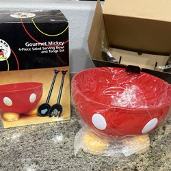 Gourmet Mickey Mouse Disney 4 Piece Salad Bowl And Tongs Set