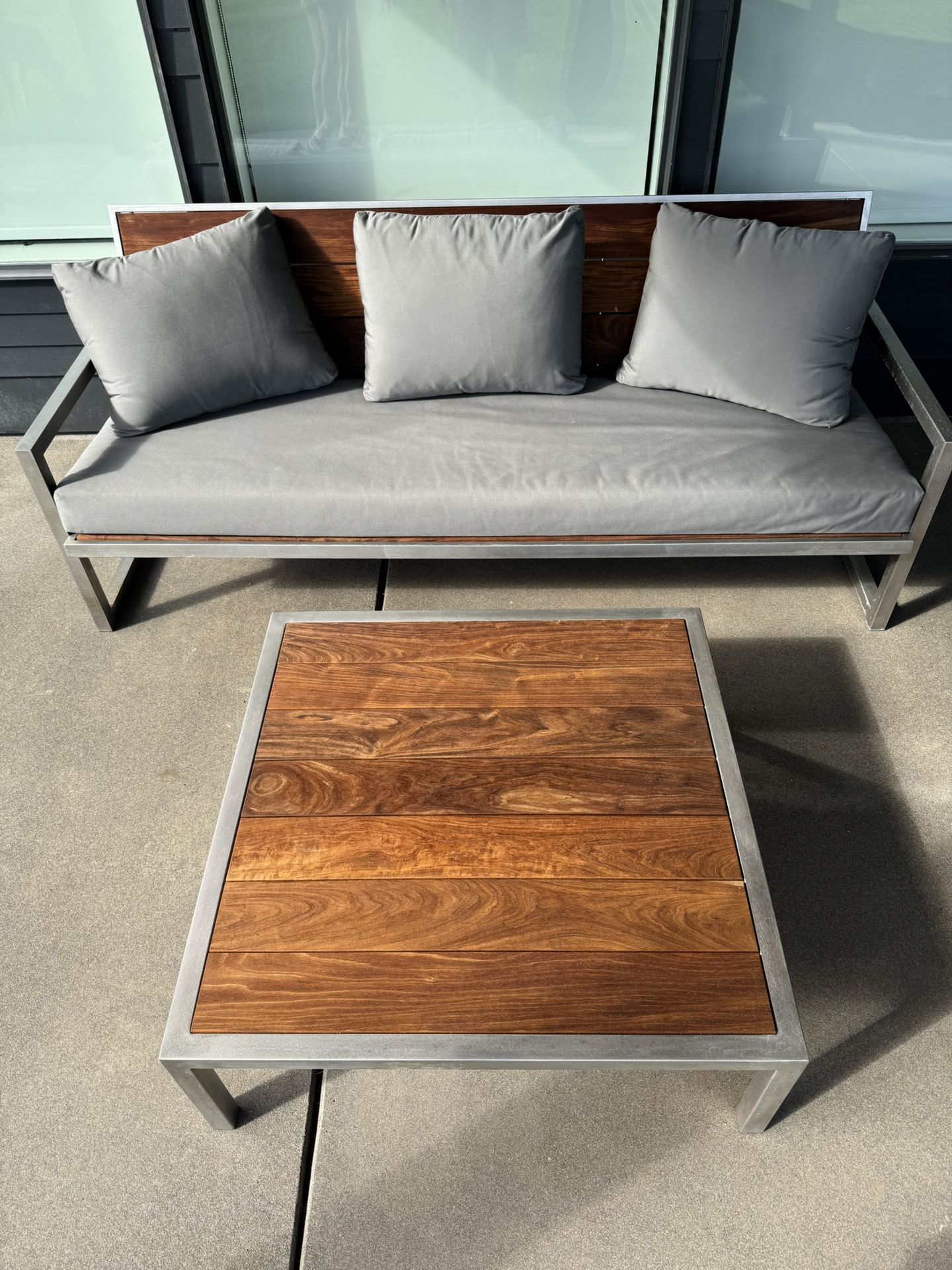 Room & Board Ipe Outdoor Bench with Cushions and Coffee Table - $1,850 (Vancouver)