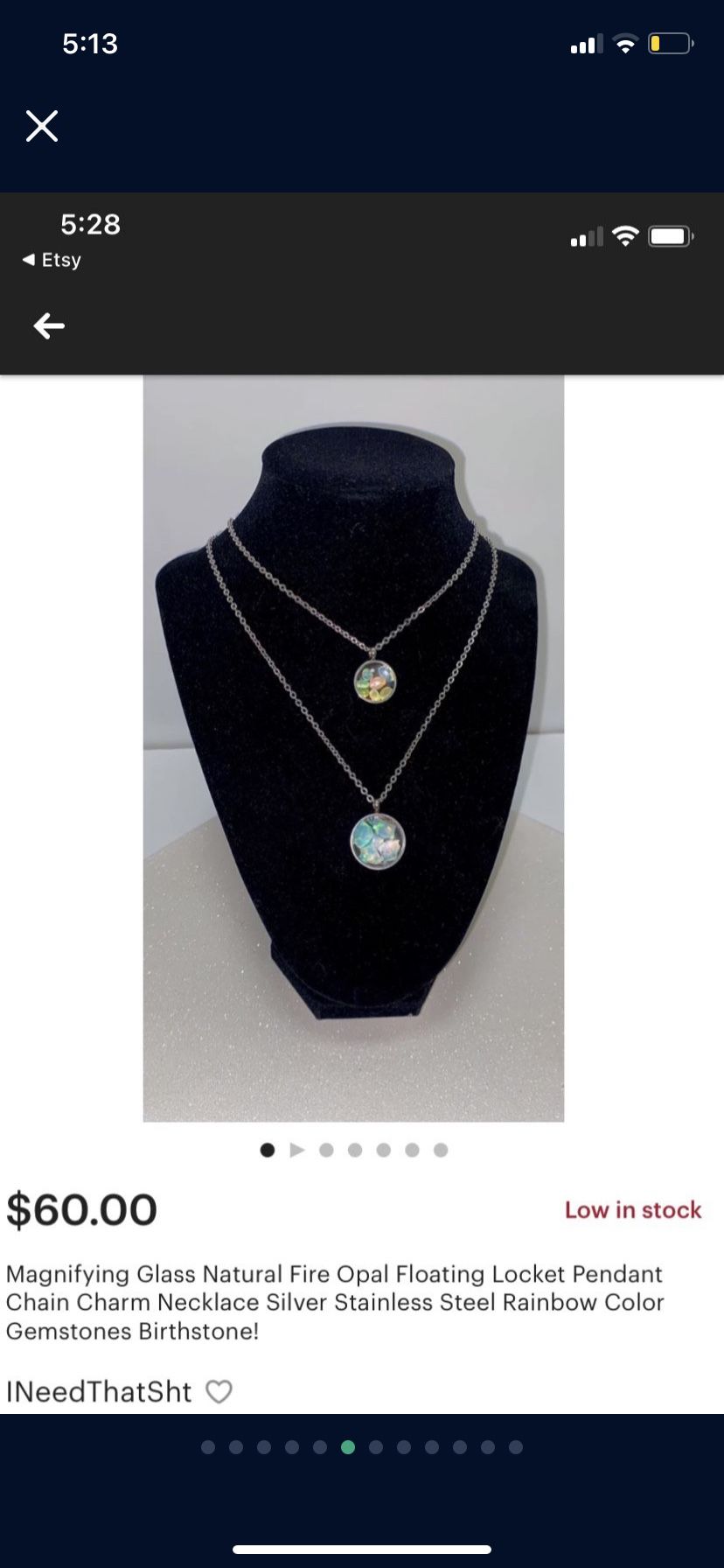 SALE- Natural Opal Pendant Necklace Silver Stainless Steel Floating Locket, Living Memory Necklace 