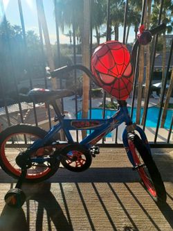 Like New! Spider-Man Kids Bike with Training Wheels & A Helmet.