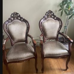 Pair Of Antique Louis XV Arm Chairs New Upholstery And Clean From Non Smoker Home 