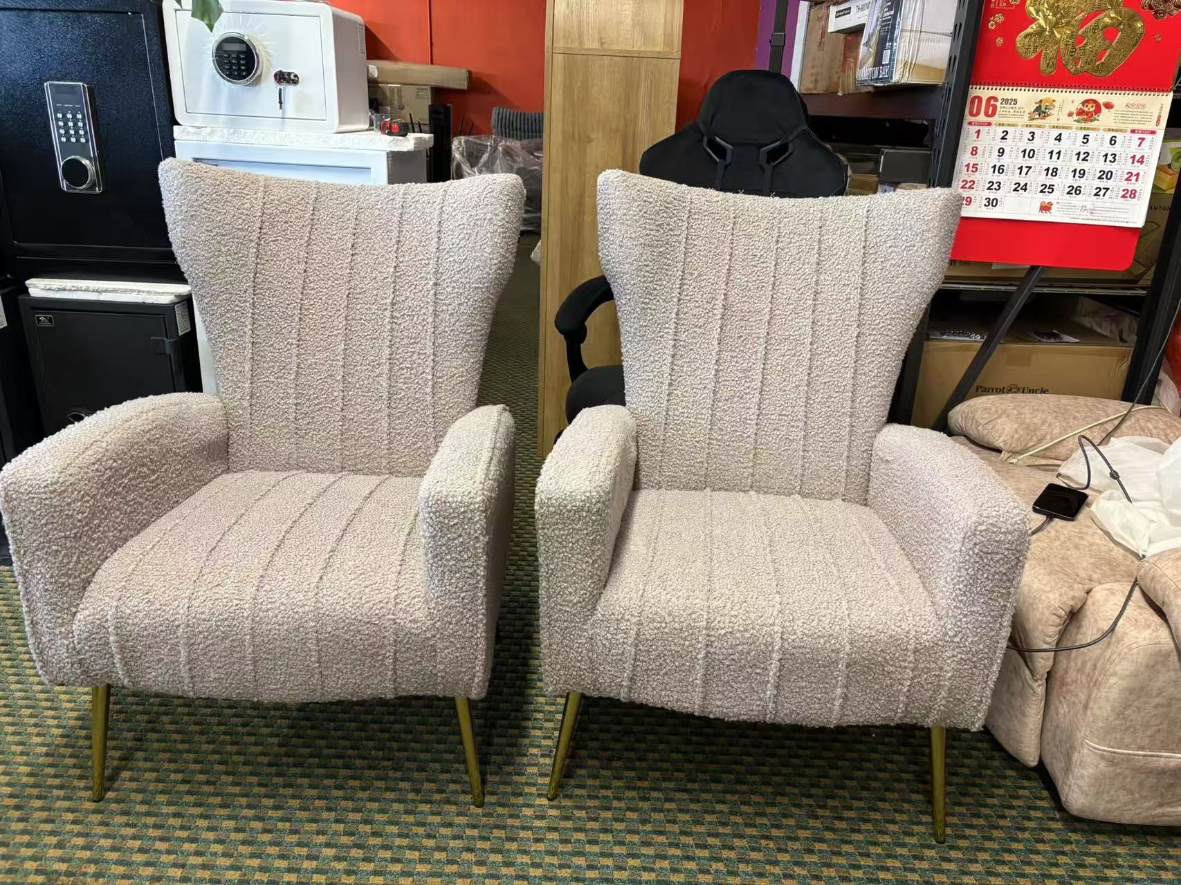Modern Armchair With Table Wing Back Chair With Metal Legs Upholstered Decorative Chair For Living Room Bedroom