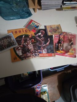 NBA Collectibles Lot – Sonics Yearbook, Patrick Ewing Poster, Figure